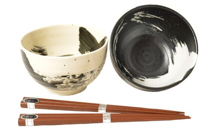 edo Japan Set japonských misiek béžovo-čierny (pre 2 osoby)