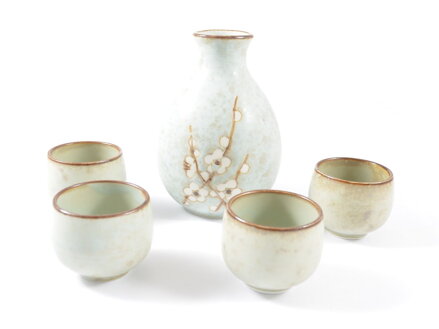 edo Japan Set na sake bledomodrý s motívom sakury (pre 4 osoby)